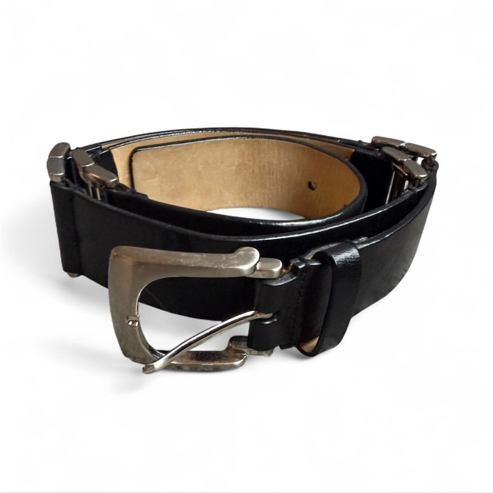 Vintage Calvin Klein Black Leather Belt with Silver Buckle